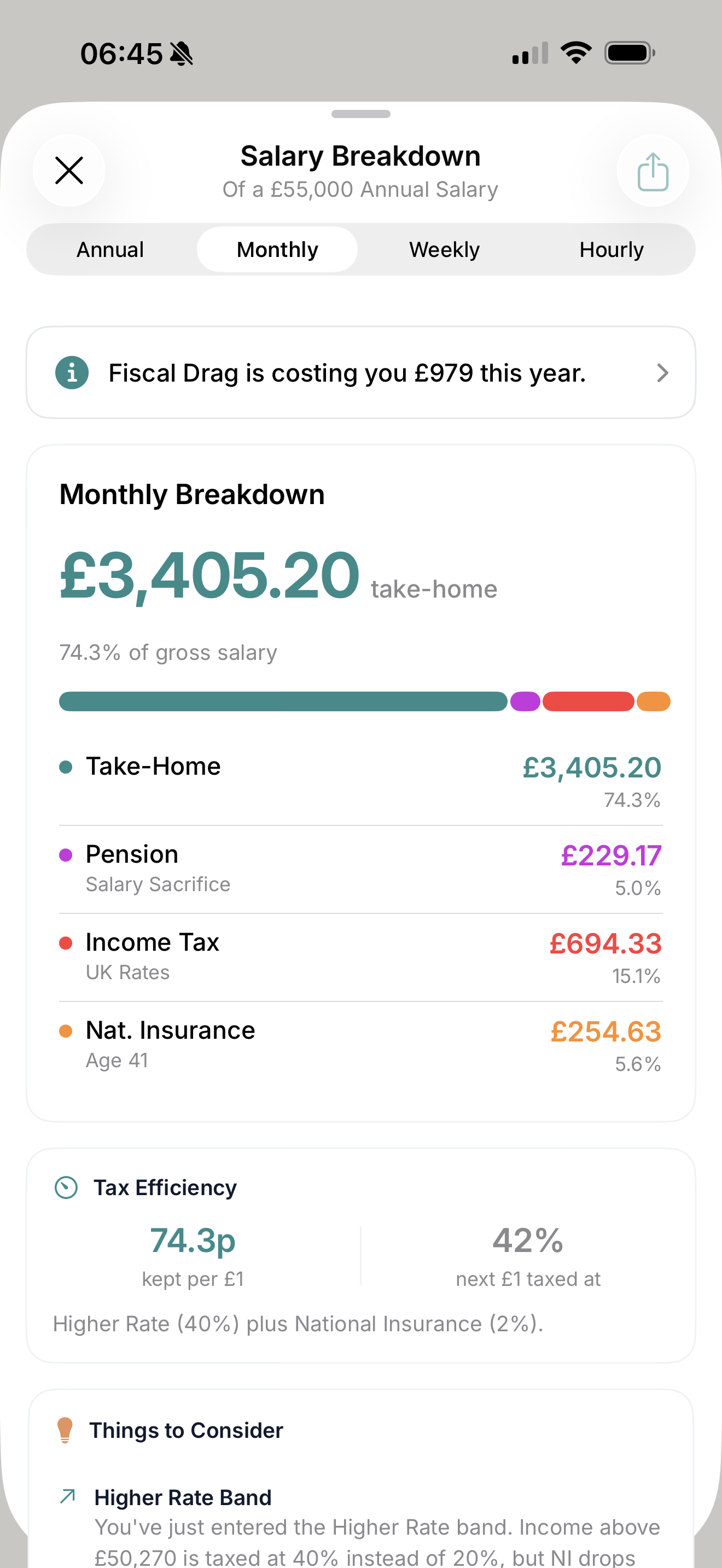 SalarySnap monthly breakdown