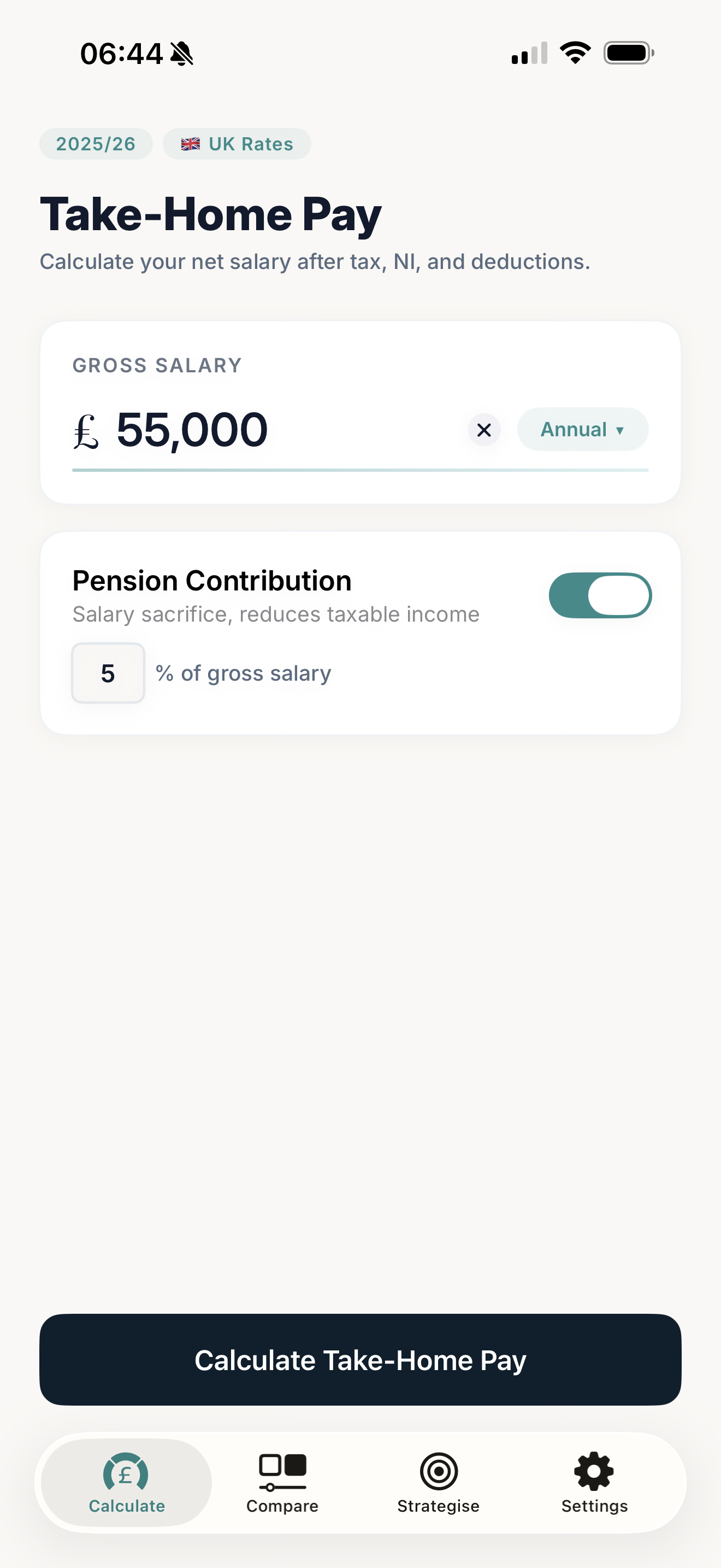 SalarySnap calculate screen